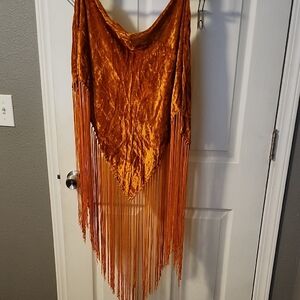 Tribal Burnt Orange Velvet Curtain with Fringe